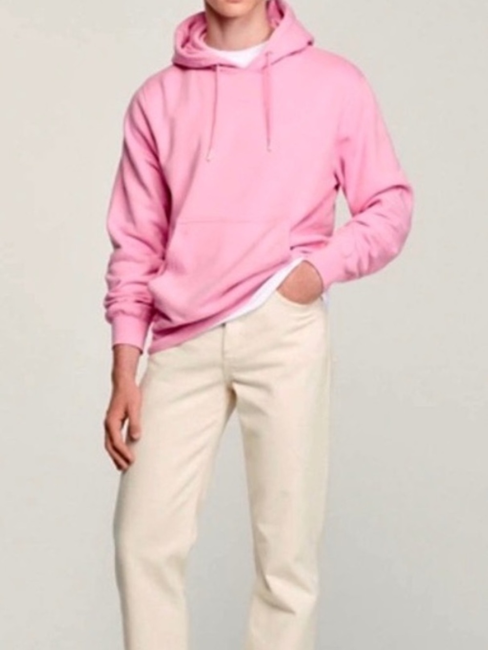 SANDRO Pink Fleece Logo Hoodie Sweatshirt Size L
